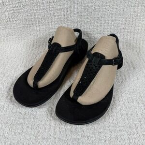 Vionic Tula Black Jeweled Thong Sandals Adjustable Ankle Strap Size 9